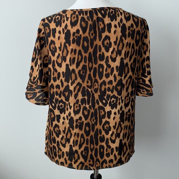 The Limited Leopard Animal Print Flounce Short Sleeve Blouse Sz M - Picture 7 of 7